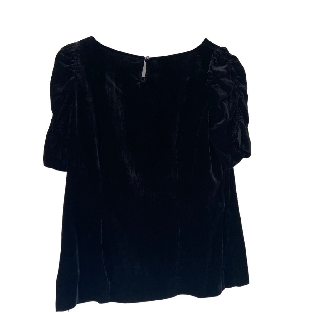 Talbots Women's Black Velour Blouse Top Ruched Short Sleeves Button Back PM NWT - Picture 4 of 14